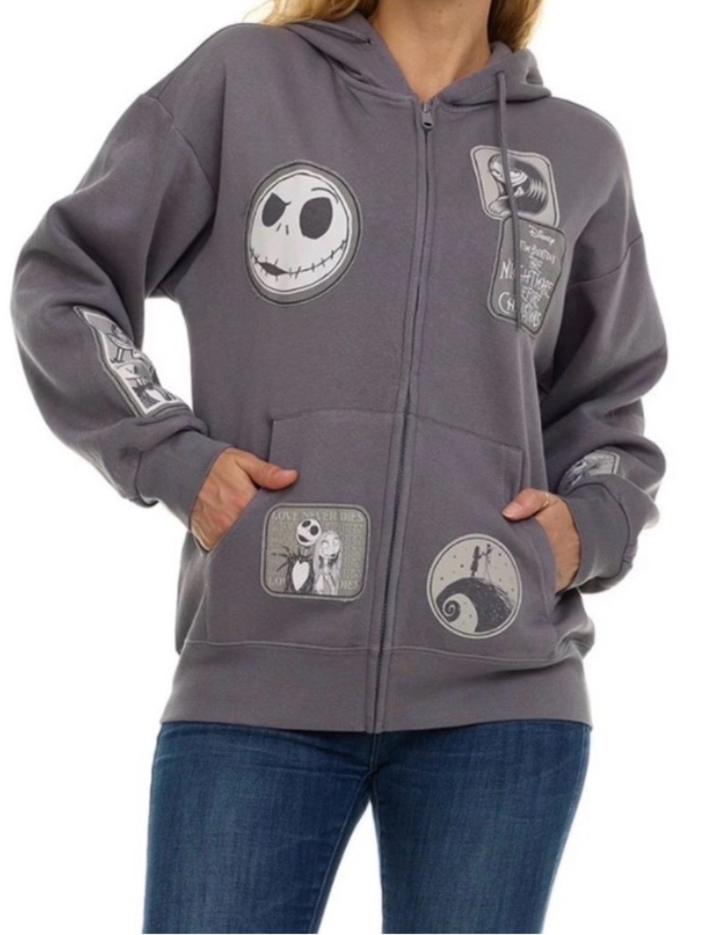Disney Gray The Nightmare Before Christmas Zip-Up Hoodie size M, NWT